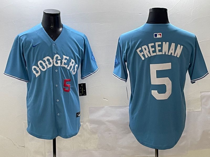 Men Los Angeles Dodgers #5 Freeman Light Blue Throwback Game 2025 Nike MLB Jersey style 22->los angeles dodgers->MLB Jersey